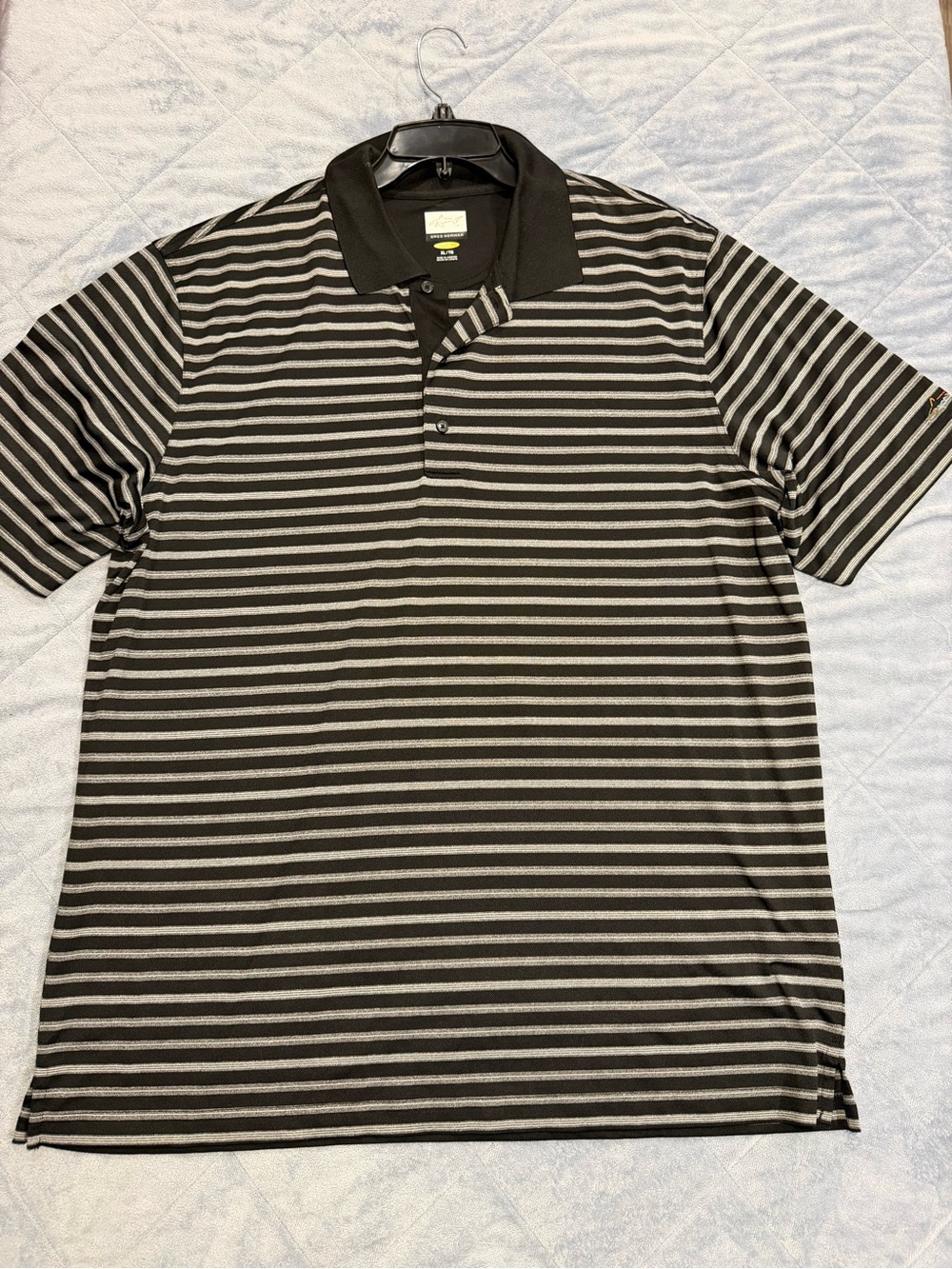 Men's Black & Gray Striped Polo Shirt